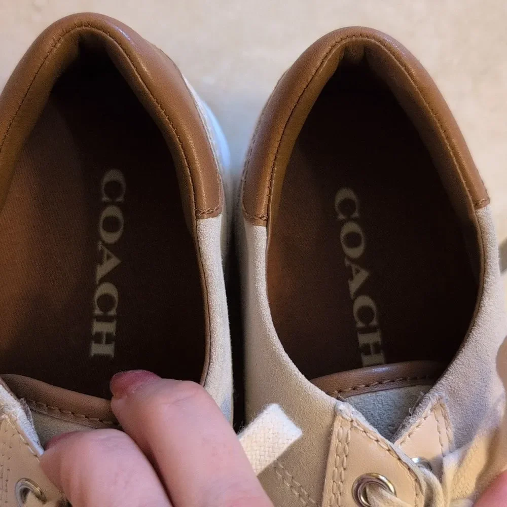 Coach Paddy Suede Leather Sneaker White And Tan Size 8